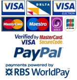 Visa, Visa / Delta, Visa / Electron, Mastercard, Maestro / Switch, Solo, JCB, i pagamenti sostenuti da WorldPay | Verified by Visa per la vostra protezione aggiunta | lutrons illuminazione pagamenti con PayPal | pagamenti illuminazione Lutron da WorldPay 